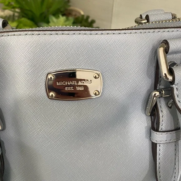 Michael Kors Light Blue Saffiano Leather Satchel Handbag Authentic - Picture 2 of 10